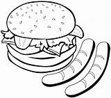 Delicious Hamburger And sausage coloring Page sketch template