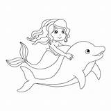 Premium Vector  Beautiful Mermaid And A Dolphin Coloring Page For Kids sketch template