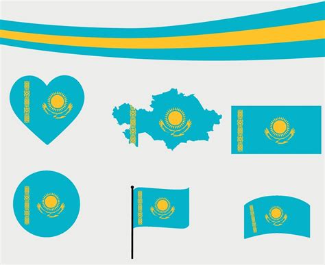 Kazakhstan Flag Map Ribbon And Heart Icons Vector Illustration 3068969 ...