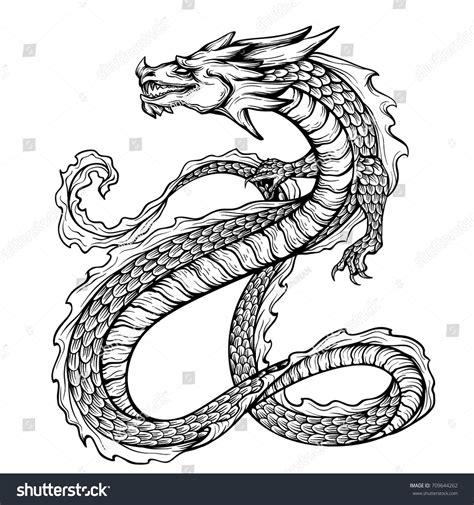 Vector Illustration Black Chinese Dragon Long Stock Vector (Royalty ...