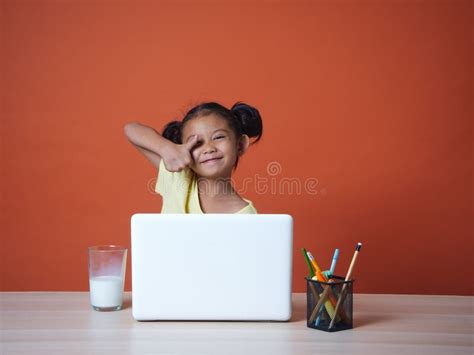 Little Girl Studying with Laptop Stock Image - Image of computer, education: 248176915