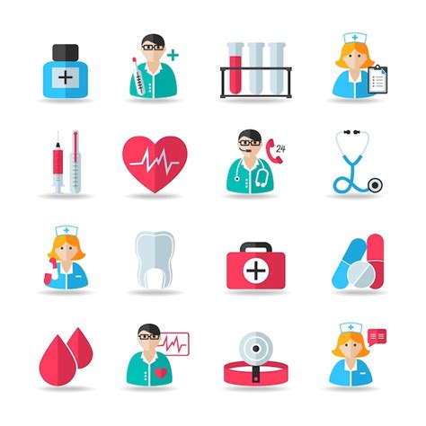 Free Vector | Medical healthcare icons set of heart tooth pill syringe ...