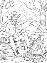 Cowboy Relaxing By Campfire Coloring Page For Kids  Premium AI sketch template