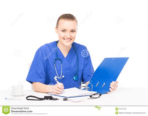 Young Medical Worker Writing on the Desk Stock Image - Image of case ...