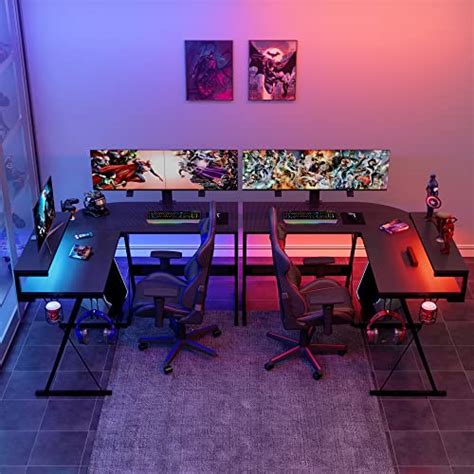 Bestier Gaming Desk 51 Inch LED L Shaped Computer Corner Desk with 32 ...
