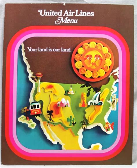 UNITED AIRLINES DINING MENU YOUR LAND IS OUR LAND LOS ANGELES 1970s VINTAGE $9.99 - PicClick