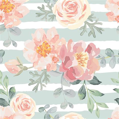 Printed Wedding Pastel Teal Stripes Illustrative Floral Backdrop - 6879 Of Wallpaper, Floral ...