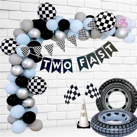 Two Fast Birthday Party Modern Rave Car Birthday Race Car Balloon Garland Vintage Race Car ...