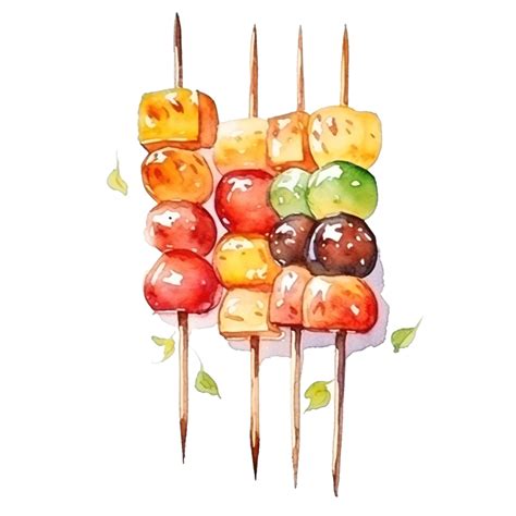 Watercolor Japanese Food Mala Skewers, Kebab, Roasted, Meat PNG ...