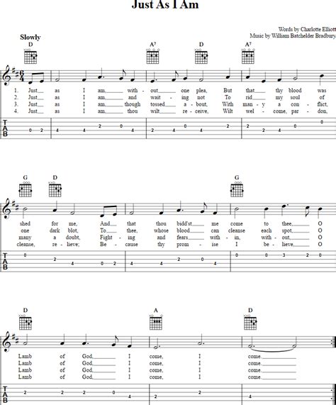 Just As I Am - Easy Guitar Sheet Music and Tab with Chords and Lyrics