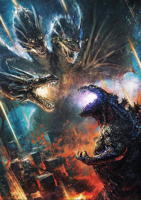 This artwork by Kouji Tajima IS AMAZING!!! KING GHIDORAH VS SHIN GODZILLA Godzilla Vs King ...