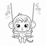Premium Vector  Cute Baby monkey On swing coloring Book For Children sketch template