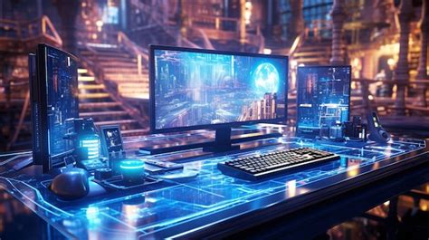 Premium AI Image | Futuristic computer lab with bright blue lighting