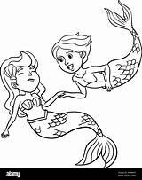 Mermaid And Merman Isolated Coloring Page For Kids Stock Vector Image  sketch template