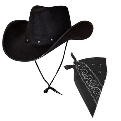 Texan Cowboy Black Hat + Black Bandana - Accessories from A2Z Fancy Dress UK