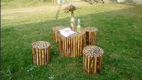 Splendid Decor Wooden Coffee Table With 4 Stool Made Up Of Bamboo Tigli ...