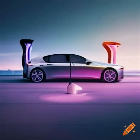 Futuristic bmw electric car charging in a futuristic landscape on Craiyon