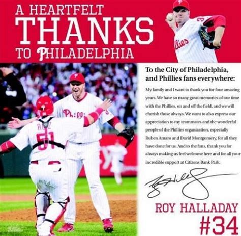 Roy Halladay thanks Phillies fans with newspaper ad | Larry Brown Sports