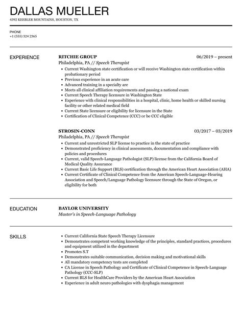 Speech Therapist Resume Samples | Velvet Jobs