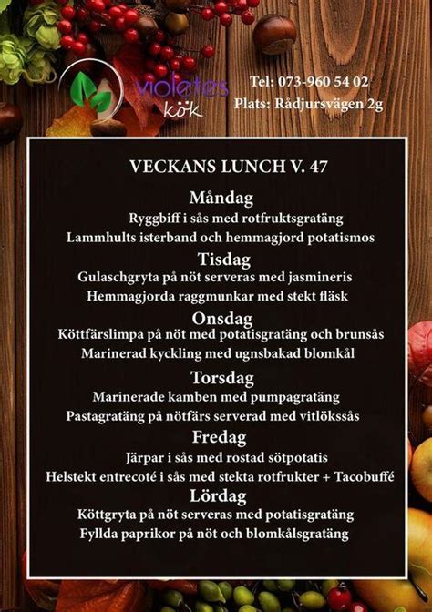 Menu at Violetes kök restaurant, Växjö