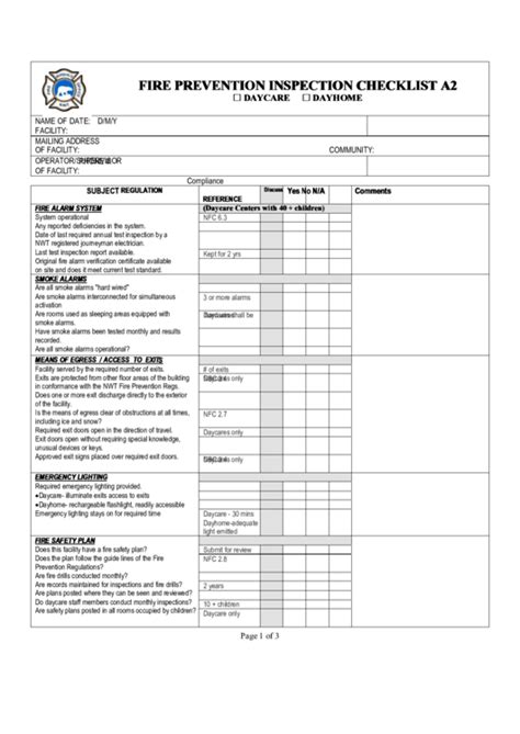 Printable Fire Inspection Checklist Template - Printable Templates