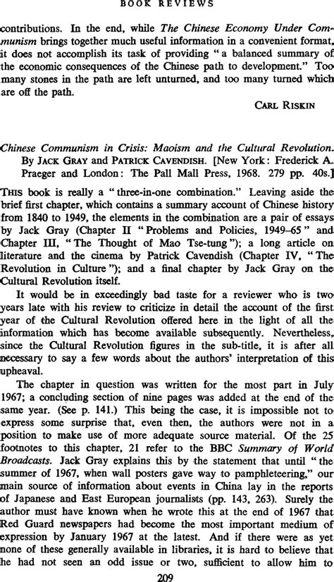 Chinese Communism in Crisis: Maoism and the Cultural Revolution. By ...