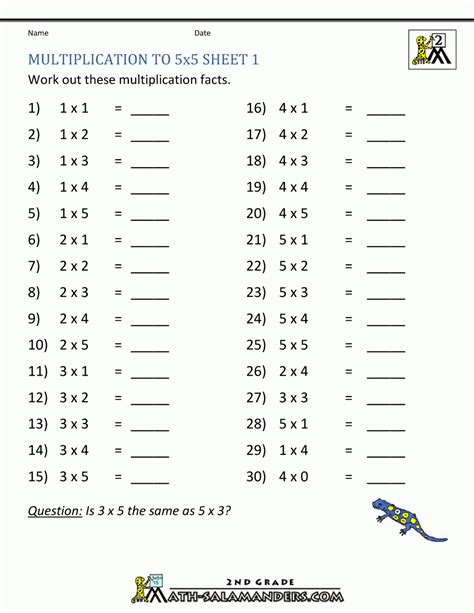 Second Grade Multiplication Worksheets - Free Printable