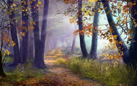 artistic, Art, Paintings, Path, Trail, Leaves, Nature, Landscapes ...