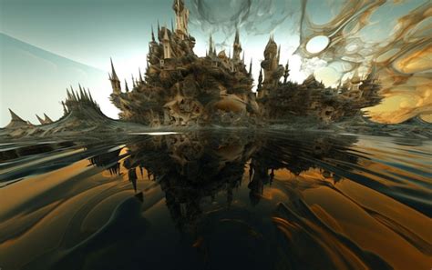 Premium AI Image | A digital painting of a castle in the water