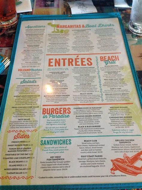 Menu at Margaritaville - Pigeon Forge pub & bar, Pigeon Forge, 130 The ...