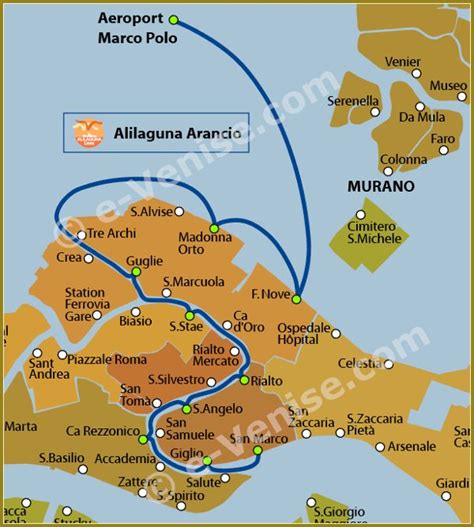 Venise Alilaguna Bateaux Aéroport Carte Plan de la Ligne Arancio Orange ...