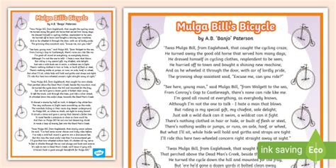 Mulga Bill's Bicycle Display Poster | Yeasr 5-6 Poetry