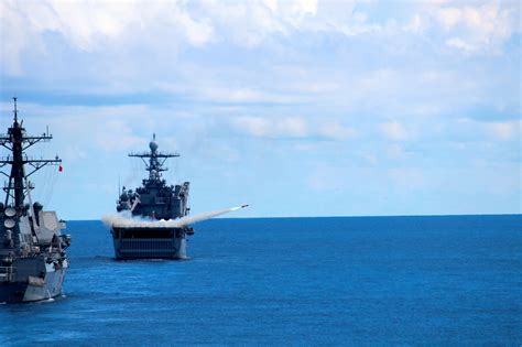 Whidbey Island Class Dock Landing Ship USS ASHLAND (LSD-48) launches a ...