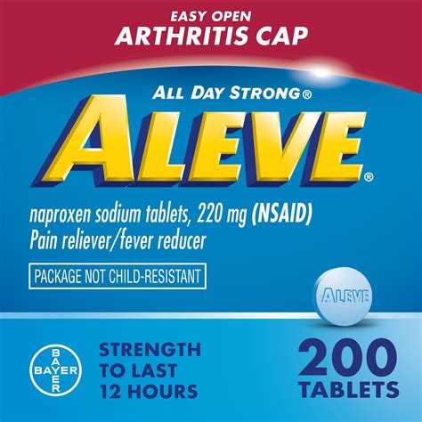 Aleve Pain Relief Day Strength Tablets, Naproxen Sodium with Easy Open Arthritis Cap, 200 Count ...