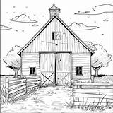 Coloring Page A Rustic Wooden Barn With Fence And Trees In Rural  sketch template