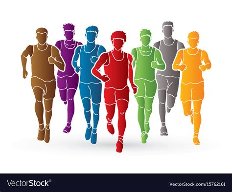 Marathon runners group people running men run Vector Image