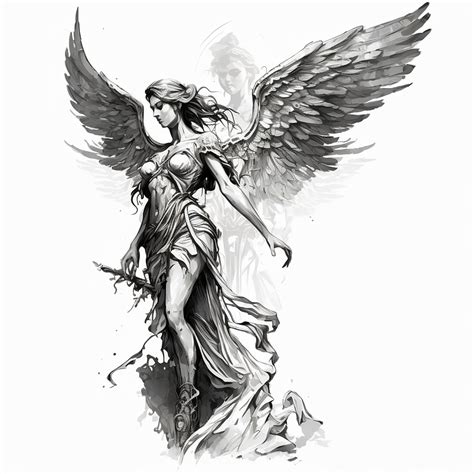 Angel Tattoo Design White Background PNG File Download High Resolution - Etsy