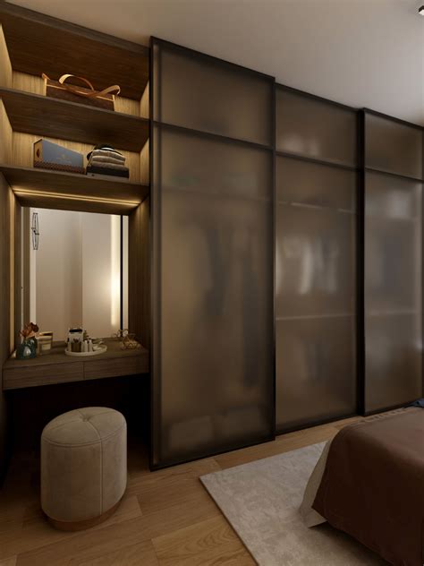 Modern Luxury Glass Wardrobe x Make Up Table | Montview Condo | Wardrobe interior design ...