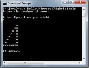 Hollow Mirrored Right Triangle Star Pattern in Java - Code for Java c