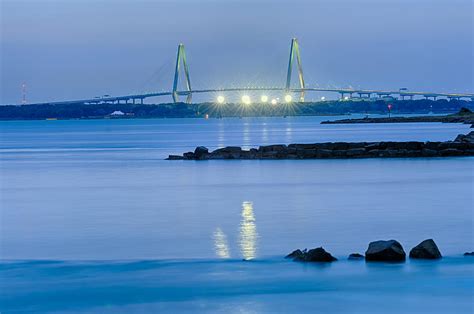 Cooper River Bridge at night Charleston South Carolina Photograph by Alex Grichenko - Fine Art ...