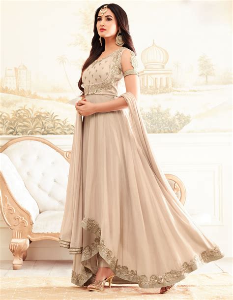 sonal chauhan rangoli beige party wear anarkali 4602 | Dresses ...