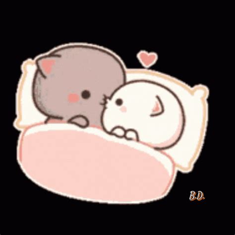 Cute Kawaii Cats Kissing On Bed GIF | GIFDB.com