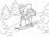A Hare Skiing Down The Mountain Winter Season Ski Resort Coloring  sketch template