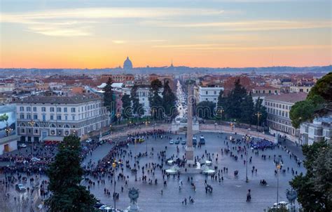 Panoramic View of Piazza Del Popolo at Sunset, Rome, Italy. Stock Photo ...