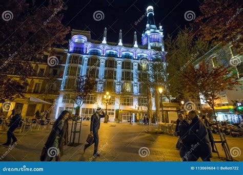 Nightlife in the Streets of Downtown Madrid, Plaza De Santa Ana Editorial Stock Image - Image of ...