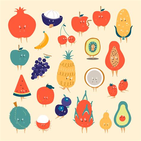 Tropical fruit cartoon characters vector set - Download Free Vectors, Clipart Graphics & Vector Art