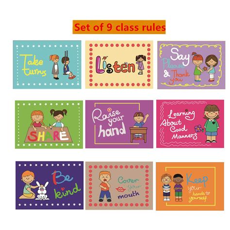 Buy SANTSUN 9 Good Habits Polite Class Rules Teacher Classroom Signs.English Classroom Wall ...