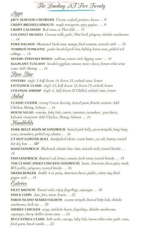 Online Menu of The Landing AT Five Twenty Restaurant, Stratford, Connecticut, 06615 - Zmenu