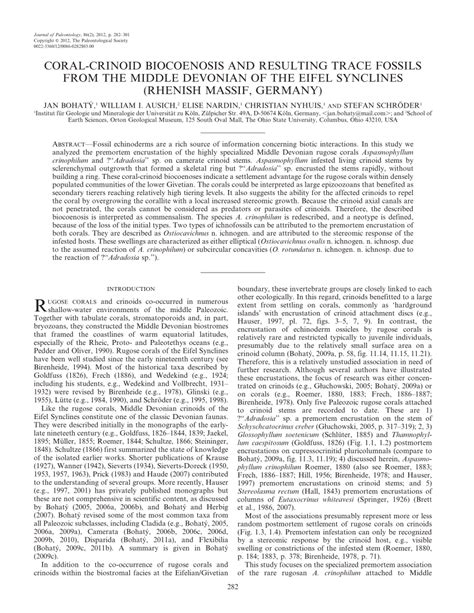 (PDF) Coral-Crinoid Biocoenosis and Resulting Trace Fossils from the Middle Devonian of the ...