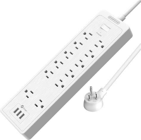 Flat Plug Power Strip Surge Protector with 3 USB Ports, NTONPOWER 12 ...